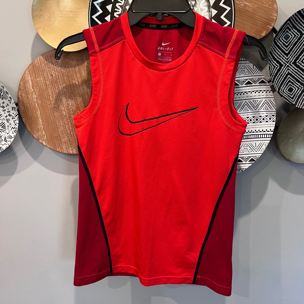 Nike Boys Dri-FIT Sleeveless Training Shirt Red Black Swoosh 895452-634 Medium